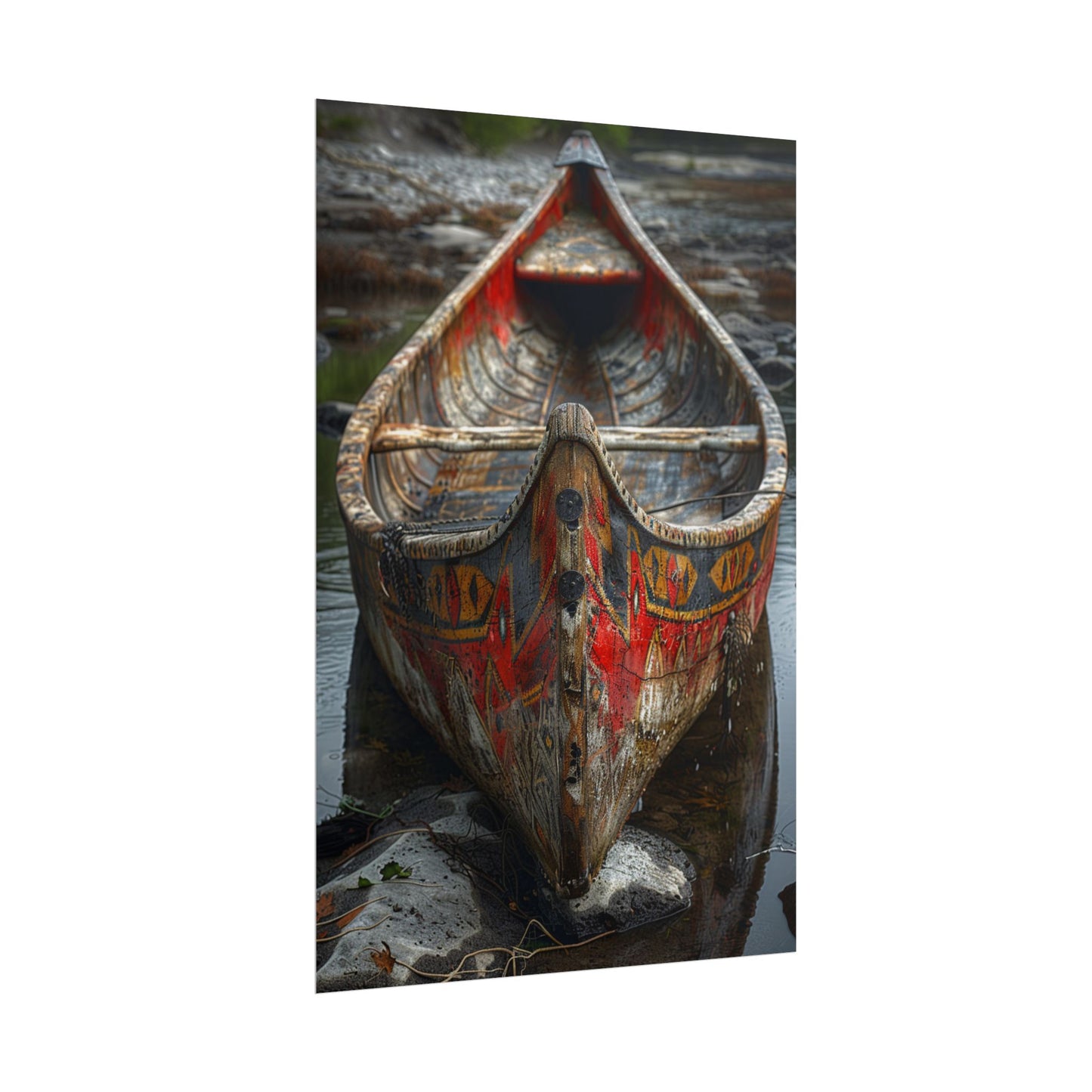 Canoe Wall Art Poster — Vintage Hand-Painted Wooden Canoe Photography (Rolled Poster)
