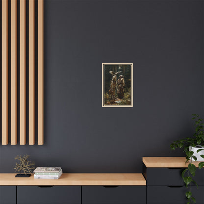 Framed Canvas Art – Native American Hunter with Wolves Forest Scene
