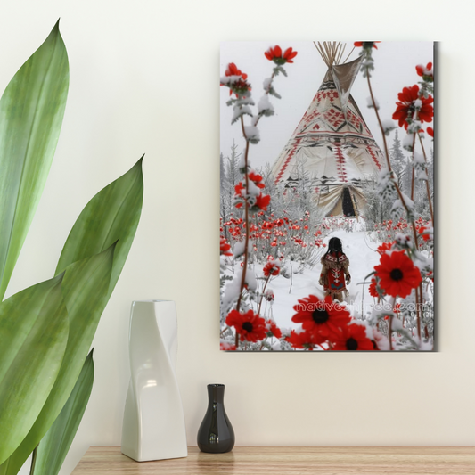 Scarlet Whispers in the Snow Native American Canvas