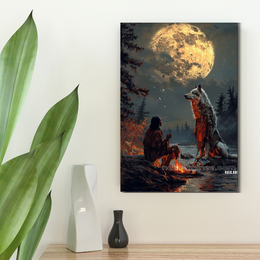 Sacred Connection Under the Moon Native American Canvas