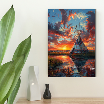 Sunset Reflections of the Spirit Lodge Native American Canvas