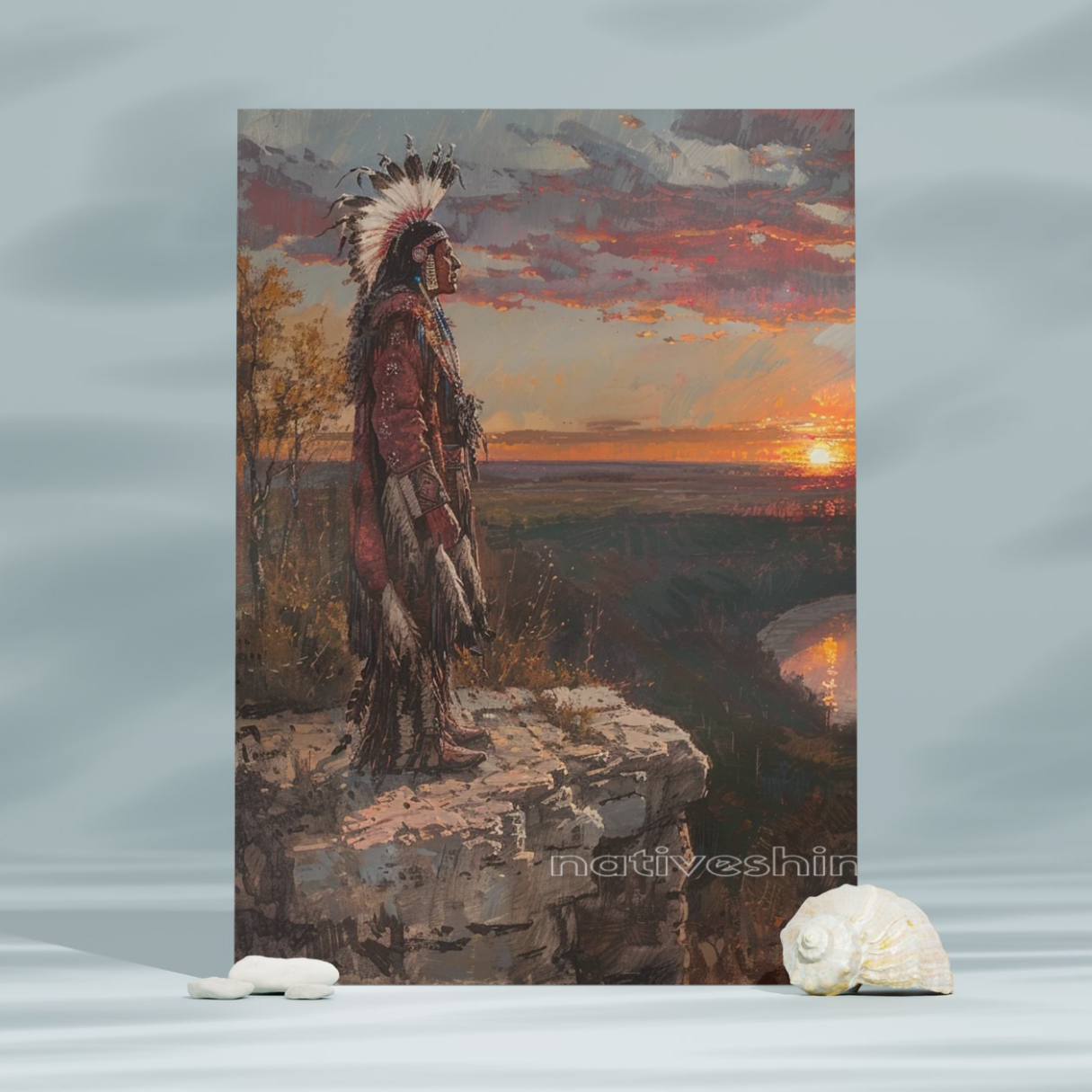 Sunset Warrior Native American Canvas