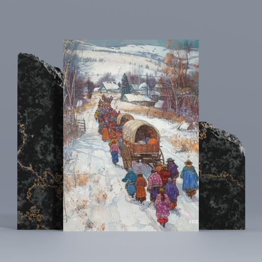 Journey Through Winter’s Veil: A Native American Canvas