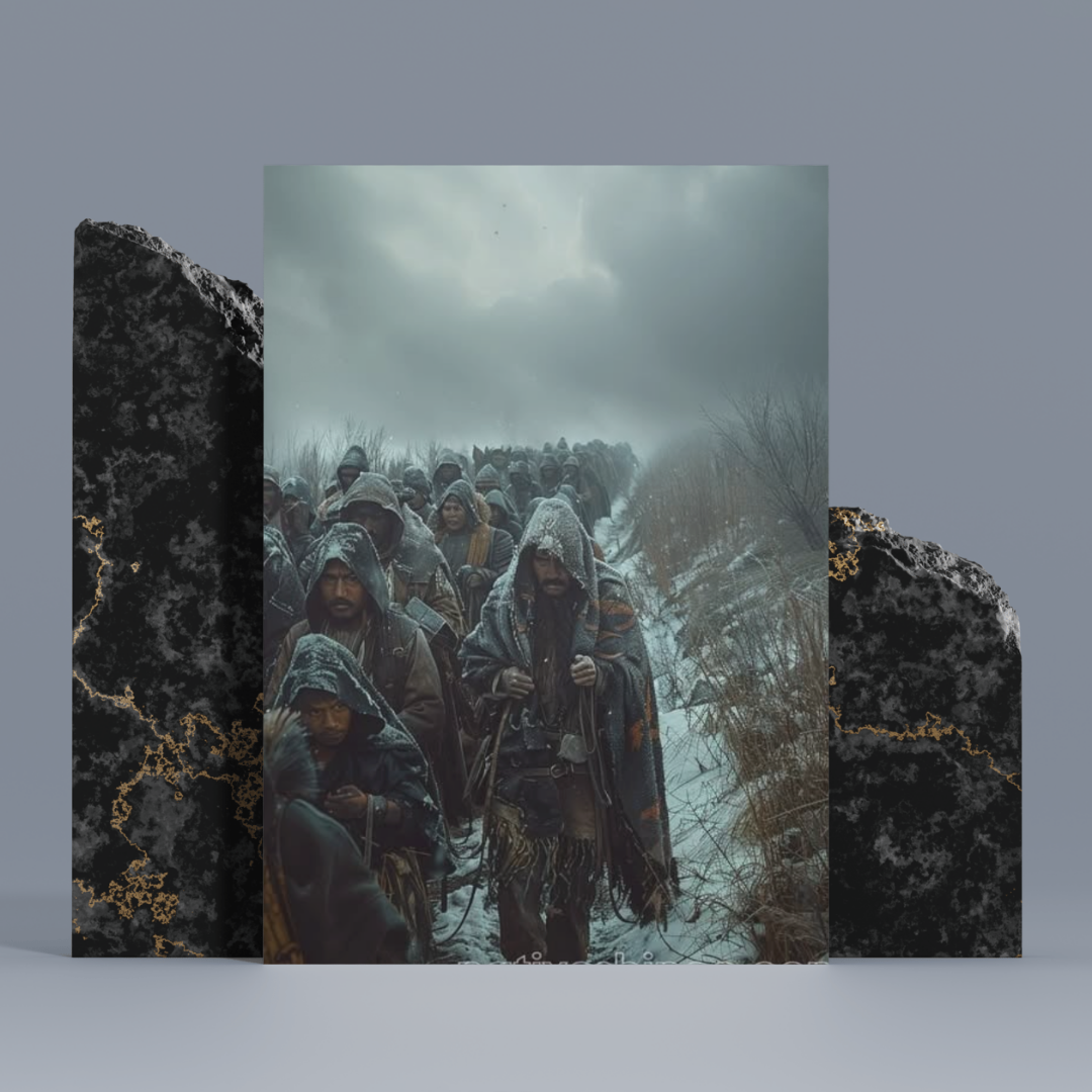 Echoes of Winter's Trail: A Native American Canvas