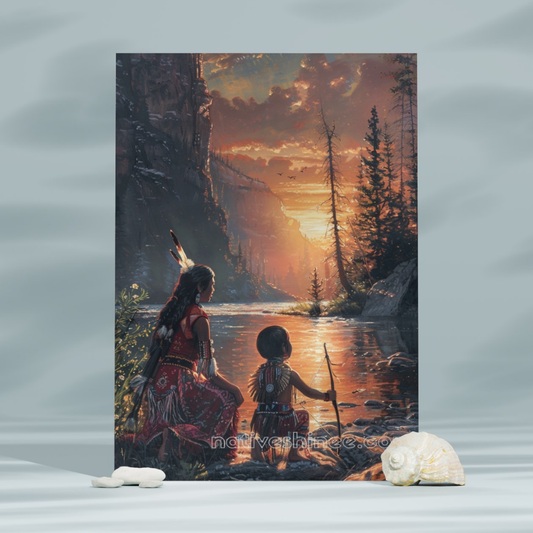 Whispers of the Sunset River Native American Canvas