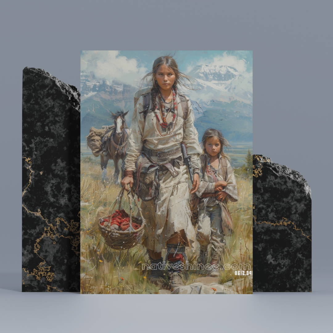 Endurance of the Plains: Mother and Child Canvas