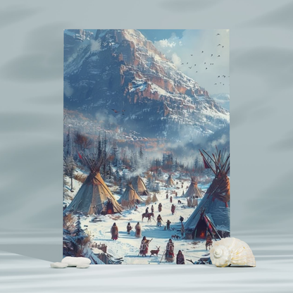 Village Beneath the Peaks Native American Canvas