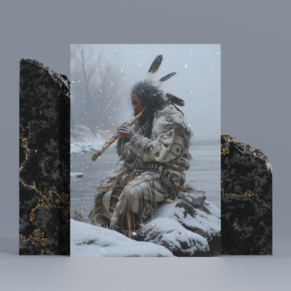 Flute Player in Winter Snow Native American Canvas