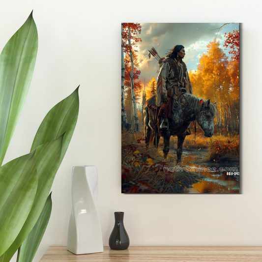 Autumn’s Watchful Rider: A Native American Canvas