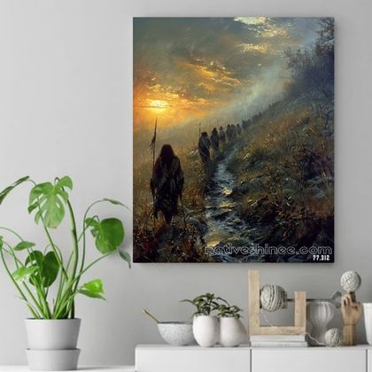 The Journey of a People: Native Trail at Dawn Native American Canvas