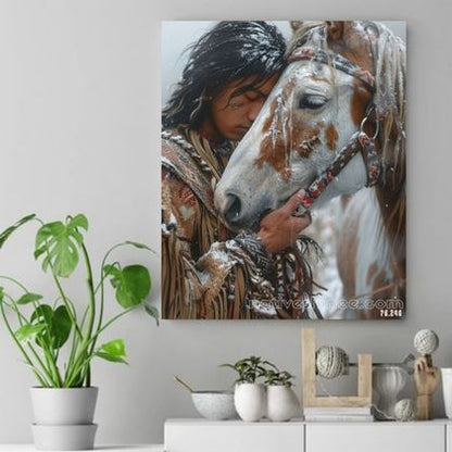 Bond of Trust - Warrior and Horse  Native American Canvas