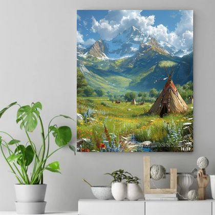 Mountain Haven - Teepee Among the Wildflowers Native American Canvas