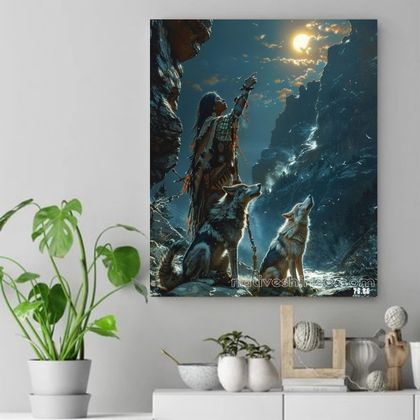 Calling of the Moon - Native American Canvas