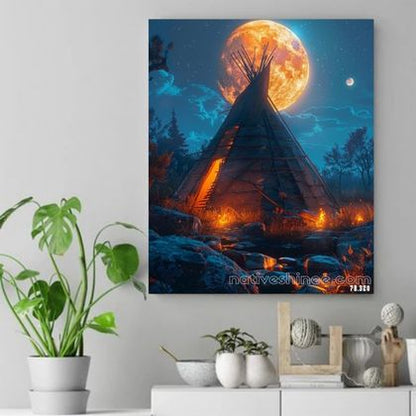 Moonlit Tranquility - The Spirit of the Teepee Native American Canvas