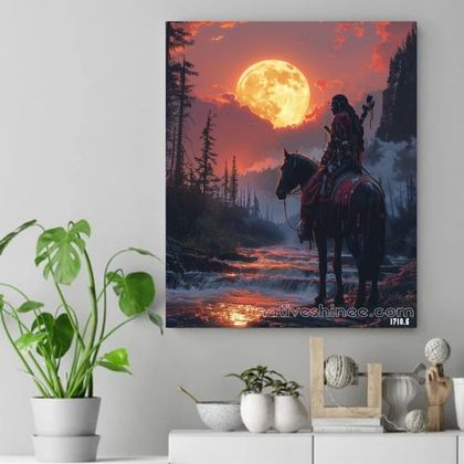 Silent Vigil Beneath the Full Moon Native American Canvas