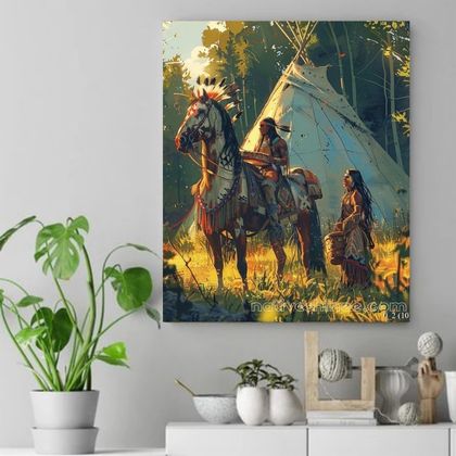 Morning Light in the Village Native American Canvas