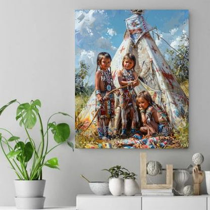 Little Warriors' Joy Native American Canvas