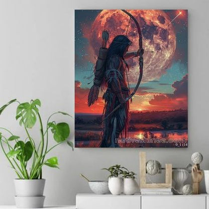 Archer Under the Cosmic Moon Native American Canvas