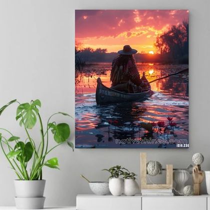 Tranquil Journey at Dusk Native American Canvas