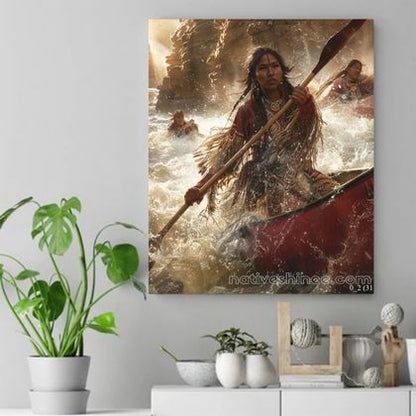 Riding the Rapids Native American Canvas