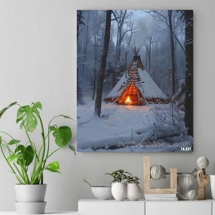 Warmth in the Winter Forest Native American Canvas