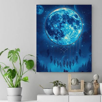 Celestial Guardians Under the Dreamcatcher Moon Native American Canvas