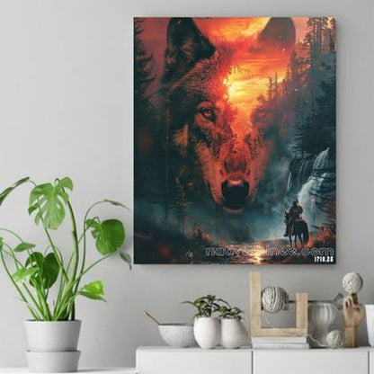 The Guardian Wolf’s Gaze Native American Canvas