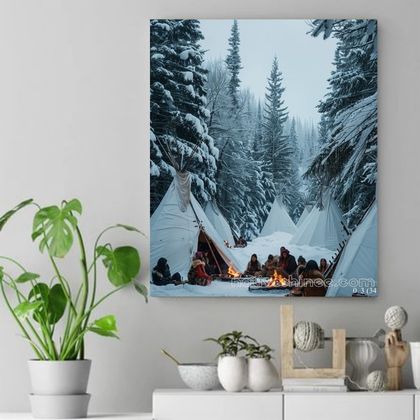 Winter Gathering Among the Teepees Native American Canvas