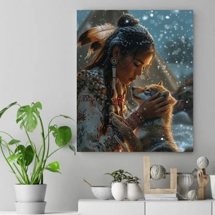 Whisper of Winter Companionship Native American Canvas