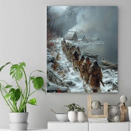 Journey Through the Frost: Strength in Unity Native American Canvas