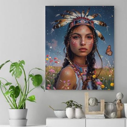 Guardian of Blossoms and Stars Native American Canvas