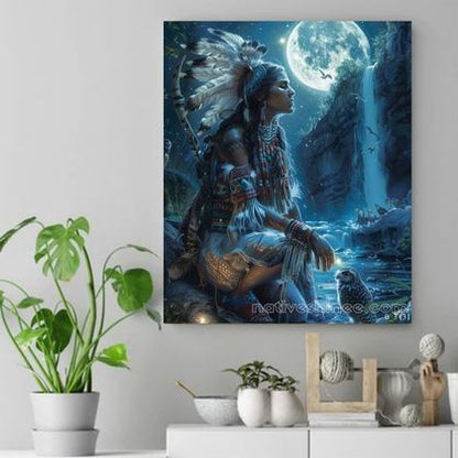 Moonlit Reverie: Keeper of Wisdom Native American Canvas