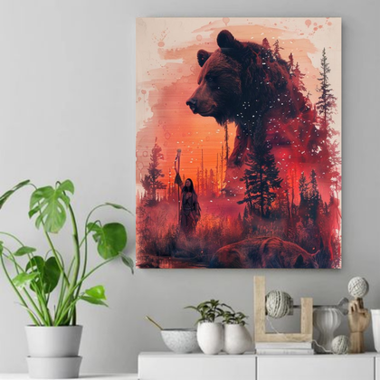 Guardian of the Sacred Forest Bear Native American Canvas VA