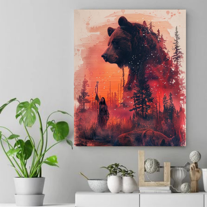 Guardian of the Sacred Forest Bear Native American Canvas VA