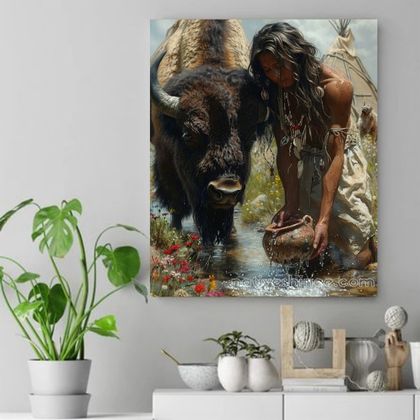 Sacred Waters with the Bison Native American Canvas VA