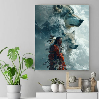 Spirits of the Wolves Native American Horse Canvas