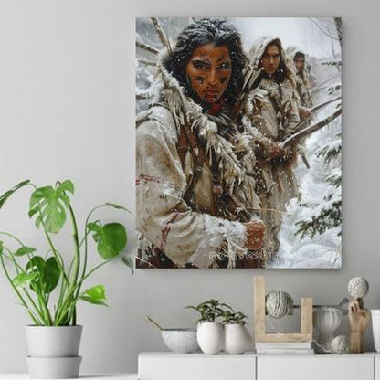 Silent Warriors in the Snow Native American Canvas VA