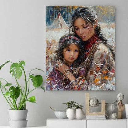 Winter’s Embrace, Mother’s Love Native American Canvas VA