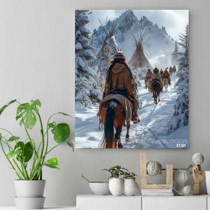 Journey to the Snowy Homestead Native American Canvas VA