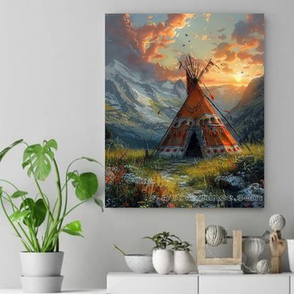 Sunset Reflection with the Bison Native American Canvas VA