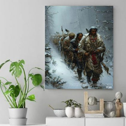 The Journey Through Winter's Silence Native American Canvas VA