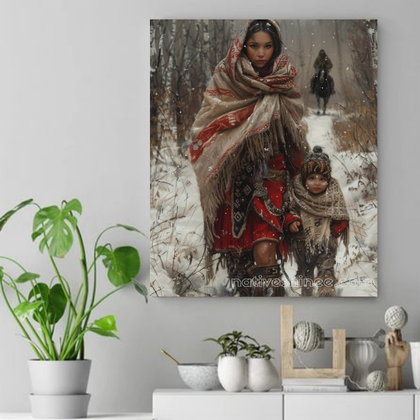 Winter’s Grace: Mother and Child Native American Canvas VA