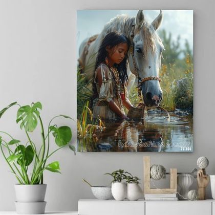 Bond of Trust: Native Girl and Her Horse Native American CanvaS