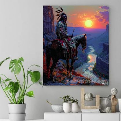 Guardian of the Canyon: Native Warrior at Sunset Native American Canvas