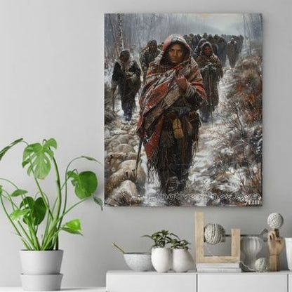 Endurance on the Winter Trail Native American Canvas