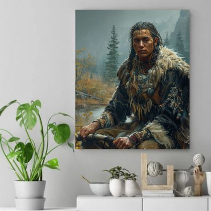 Warrior in the Rain: Strength in Solitude Native American Canvas ...