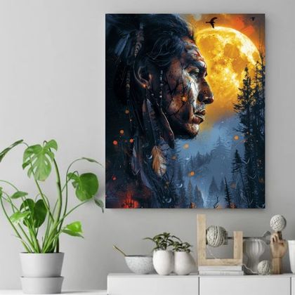 Guardian of the Moonlit Forest Native American Canvas