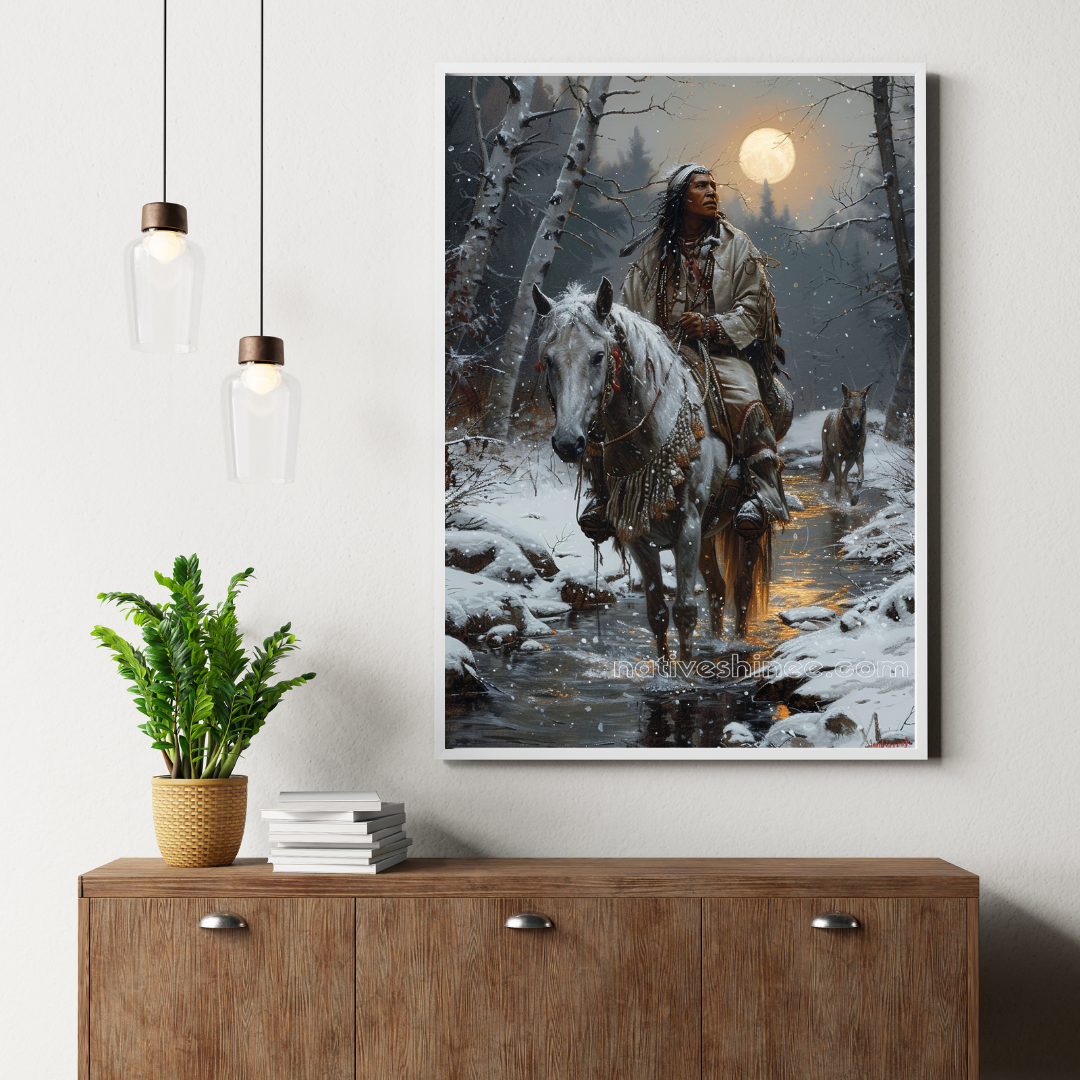 Moonlit Journey: Native American Canvas