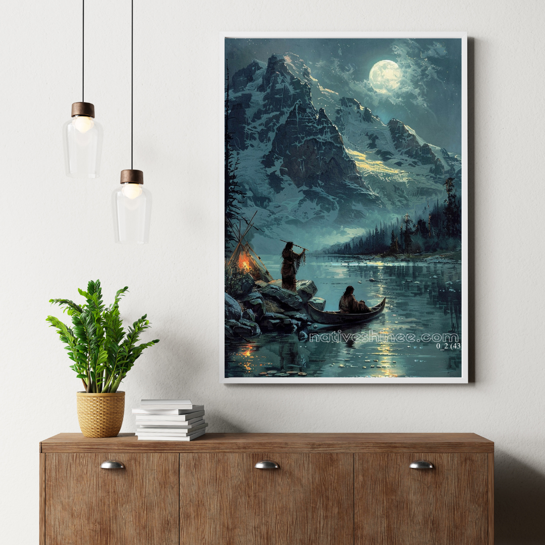 Songs of the Night: Under the Moonlit Sky Native American Canvas