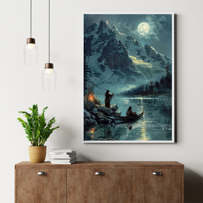 Songs of the Night: Under the Moonlit Sky Native American Canvas